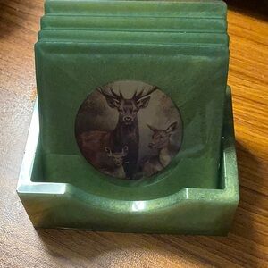 Green Handmade Epoxy Resin  Coaster Set with Deer Design